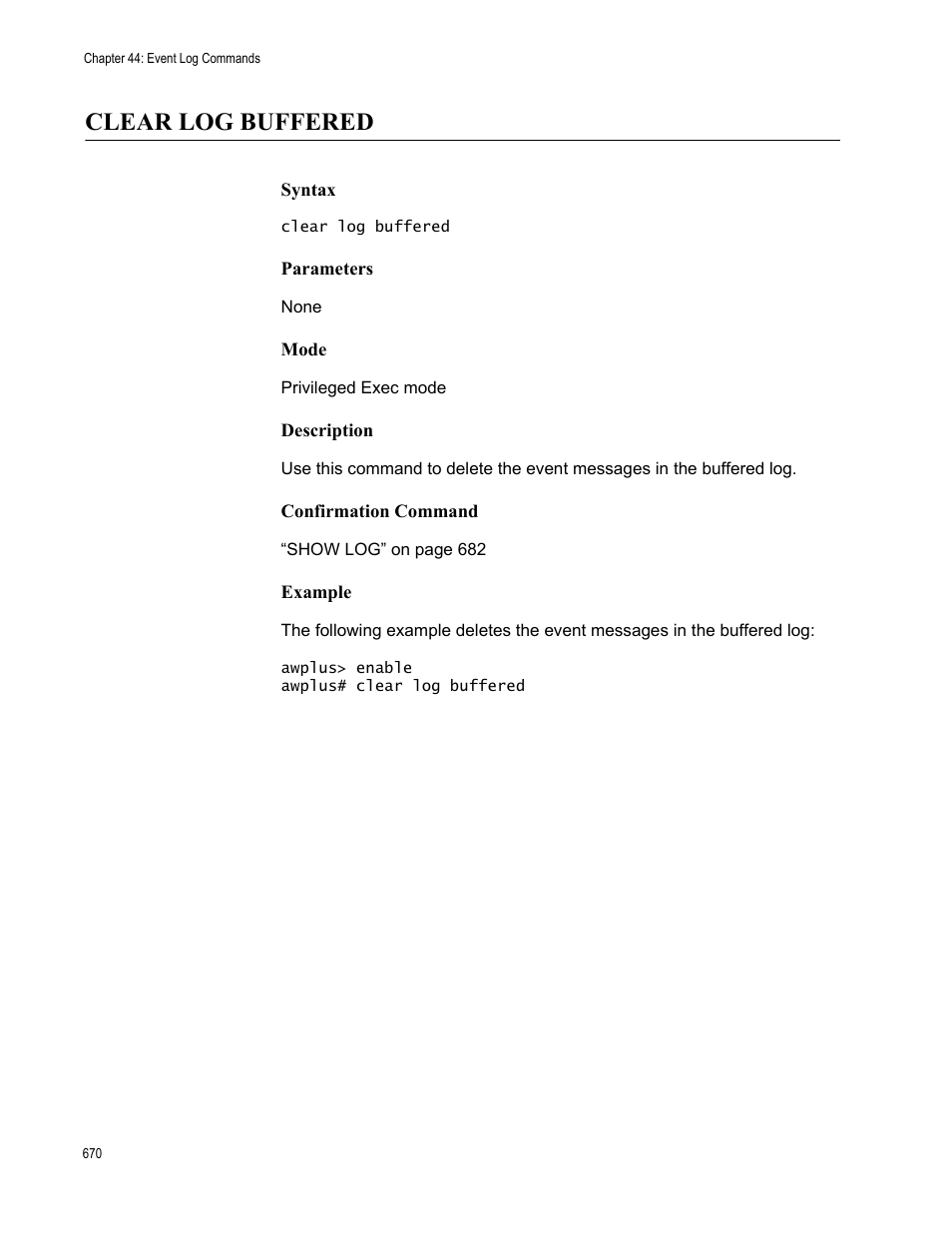 Clear log buffered | Allied Telesis AT-FS970M Series User Manual | Page 670 / 1938