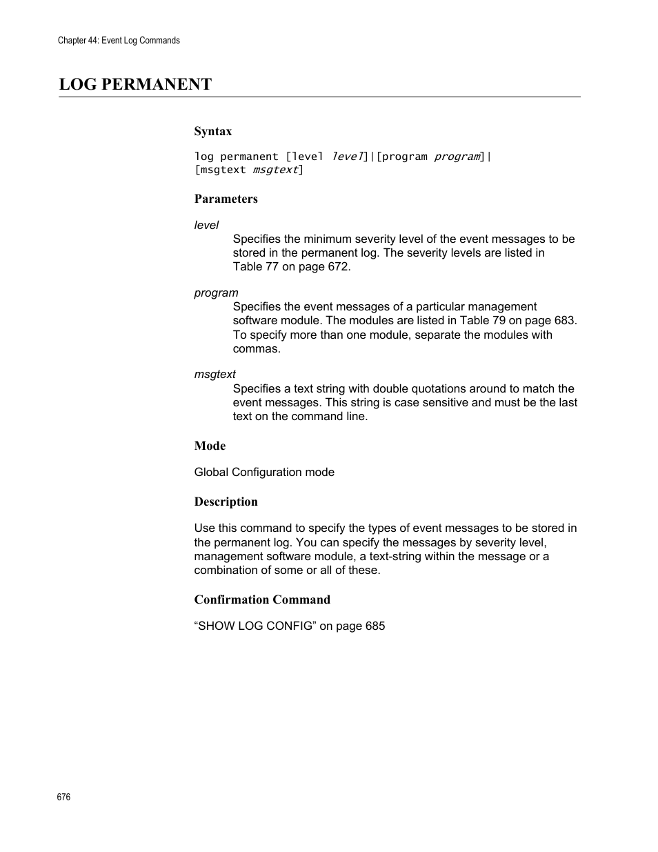 Log permanent | Allied Telesis AT-FS970M Series User Manual | Page 676 / 1938