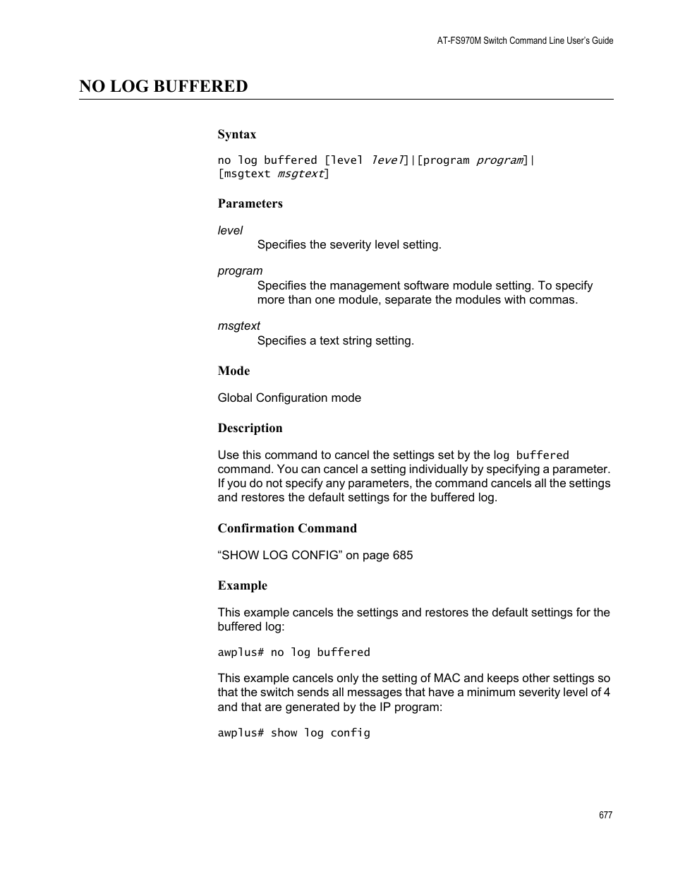 No log buffered | Allied Telesis AT-FS970M Series User Manual | Page 677 / 1938