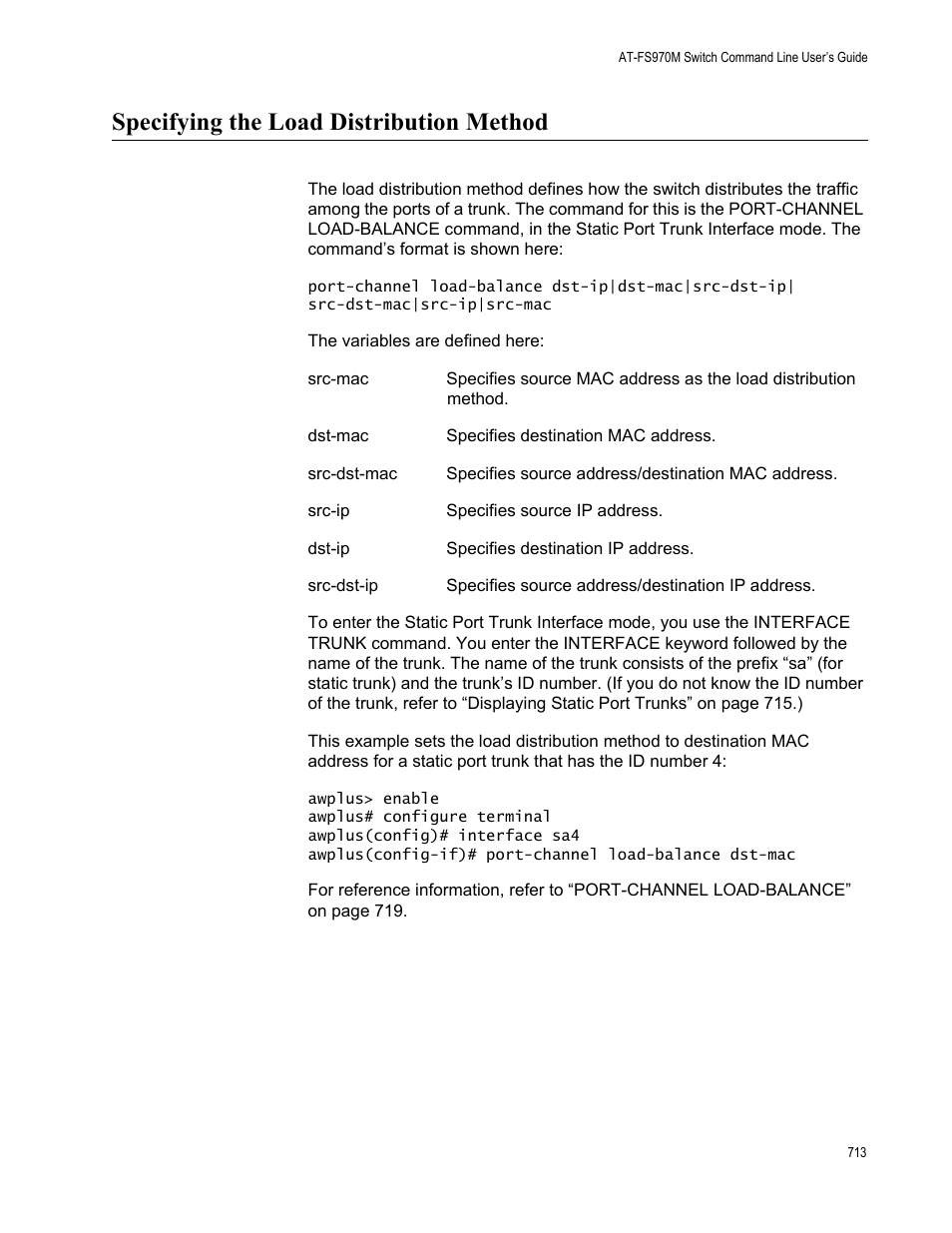 Specifying the load distribution method | Allied Telesis AT-FS970M Series User Manual | Page 713 / 1938