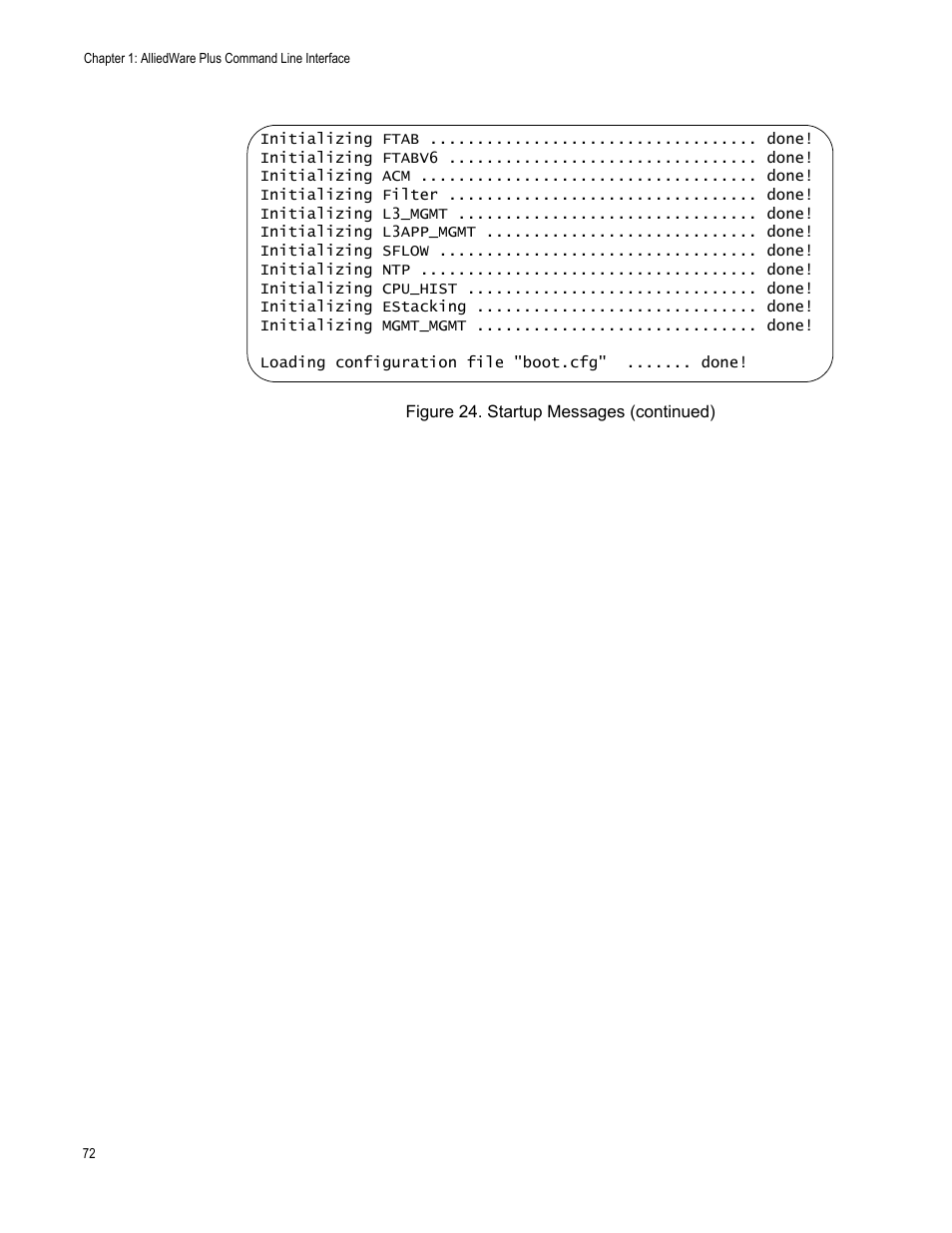 Figure 24. startup messages (continued) | Allied Telesis AT-FS970M Series User Manual | Page 72 / 1938