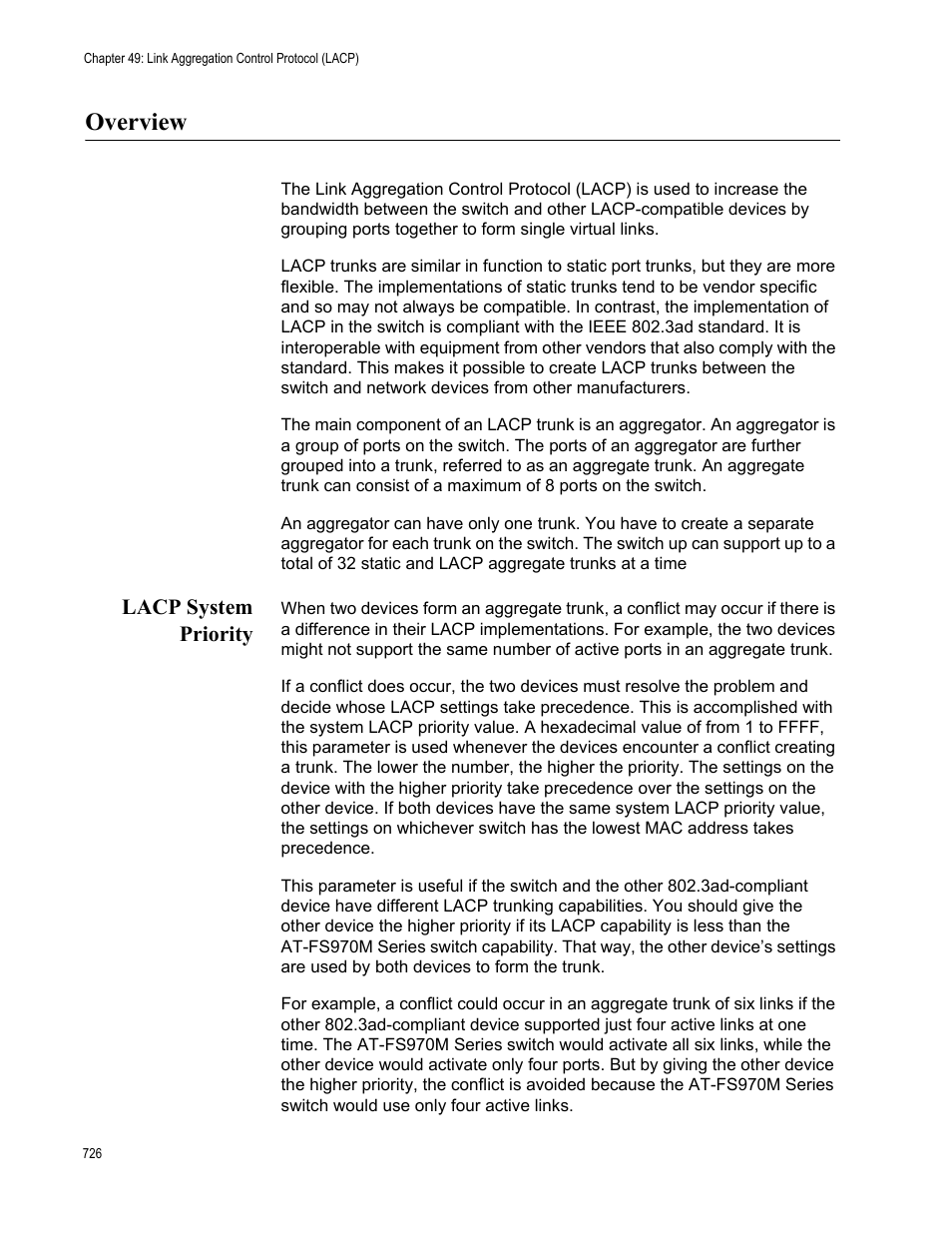 Overview, Lacp system priority | Allied Telesis AT-FS970M Series User Manual | Page 726 / 1938