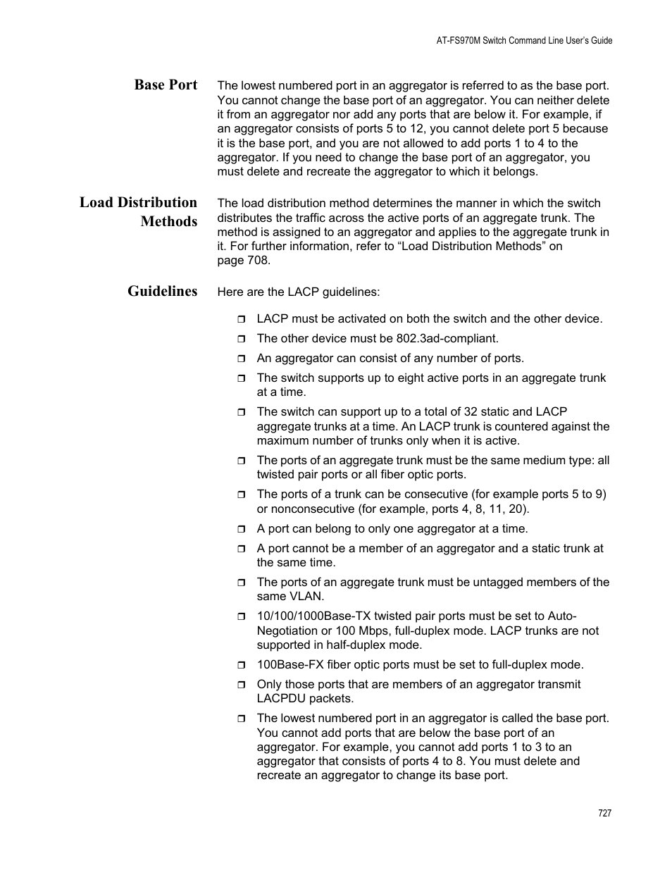 Base port load distribution methods guidelines, Base port, Load distribution methods | Guidelines | Allied Telesis AT-FS970M Series User Manual | Page 727 / 1938