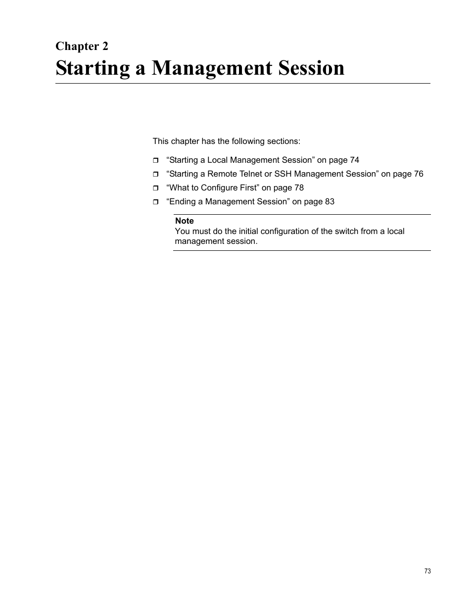 Chapter 2, Starting a management session | Allied Telesis AT-FS970M Series User Manual | Page 73 / 1938