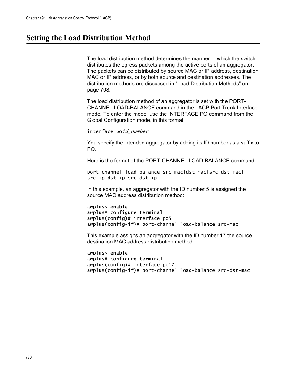 Setting the load distribution method | Allied Telesis AT-FS970M Series User Manual | Page 730 / 1938