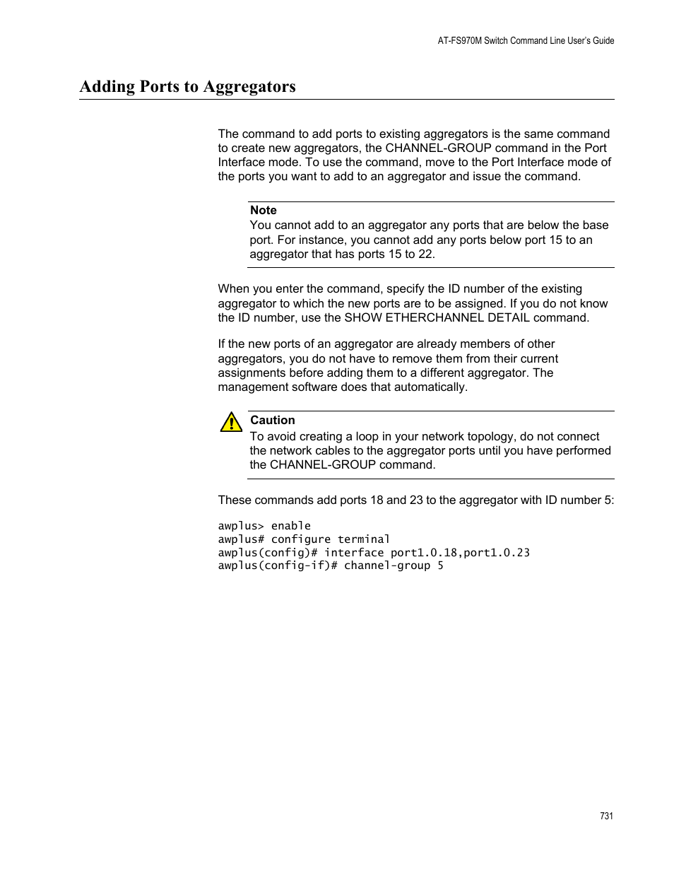 Adding ports to aggregators | Allied Telesis AT-FS970M Series User Manual | Page 731 / 1938