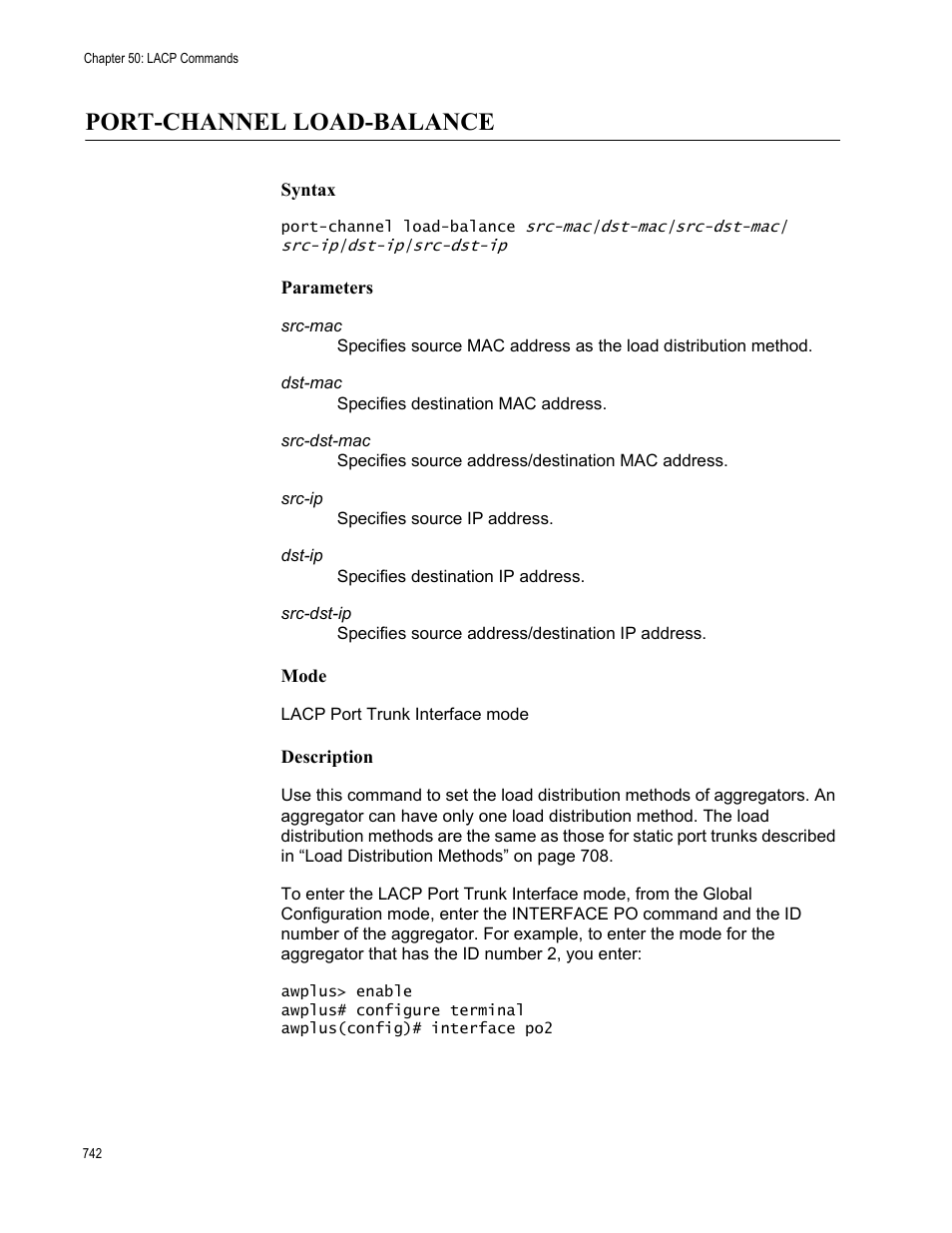 Port-channel load-balance | Allied Telesis AT-FS970M Series User Manual | Page 742 / 1938