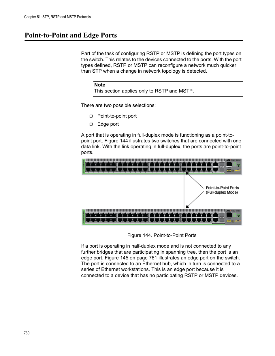 Point-to-point and edge ports, Figure 144. point-to-point ports | Allied Telesis AT-FS970M Series User Manual | Page 760 / 1938