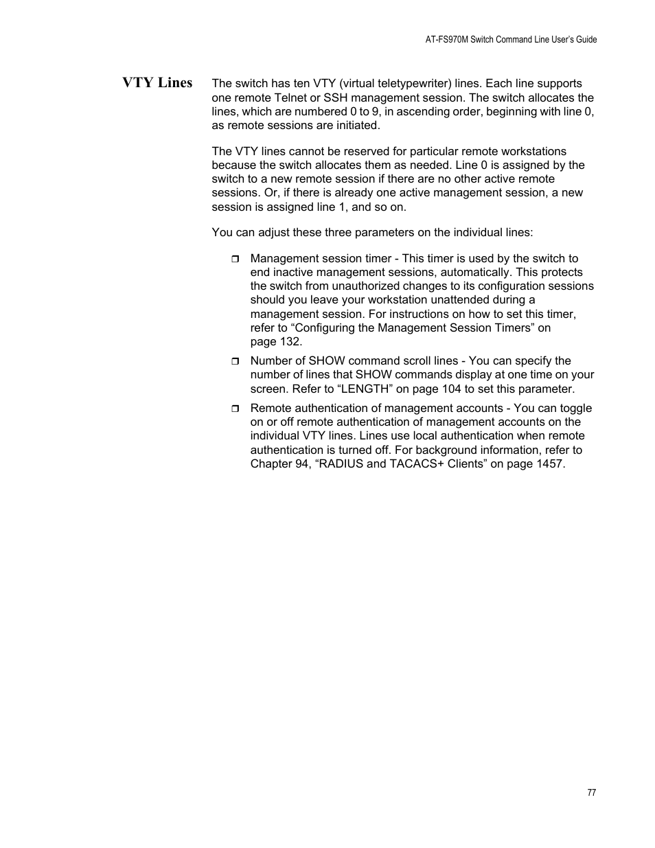 Vty lines | Allied Telesis AT-FS970M Series User Manual | Page 77 / 1938