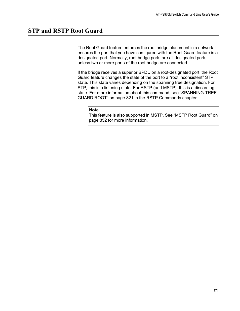 Stp and rstp root guard | Allied Telesis AT-FS970M Series User Manual | Page 771 / 1938