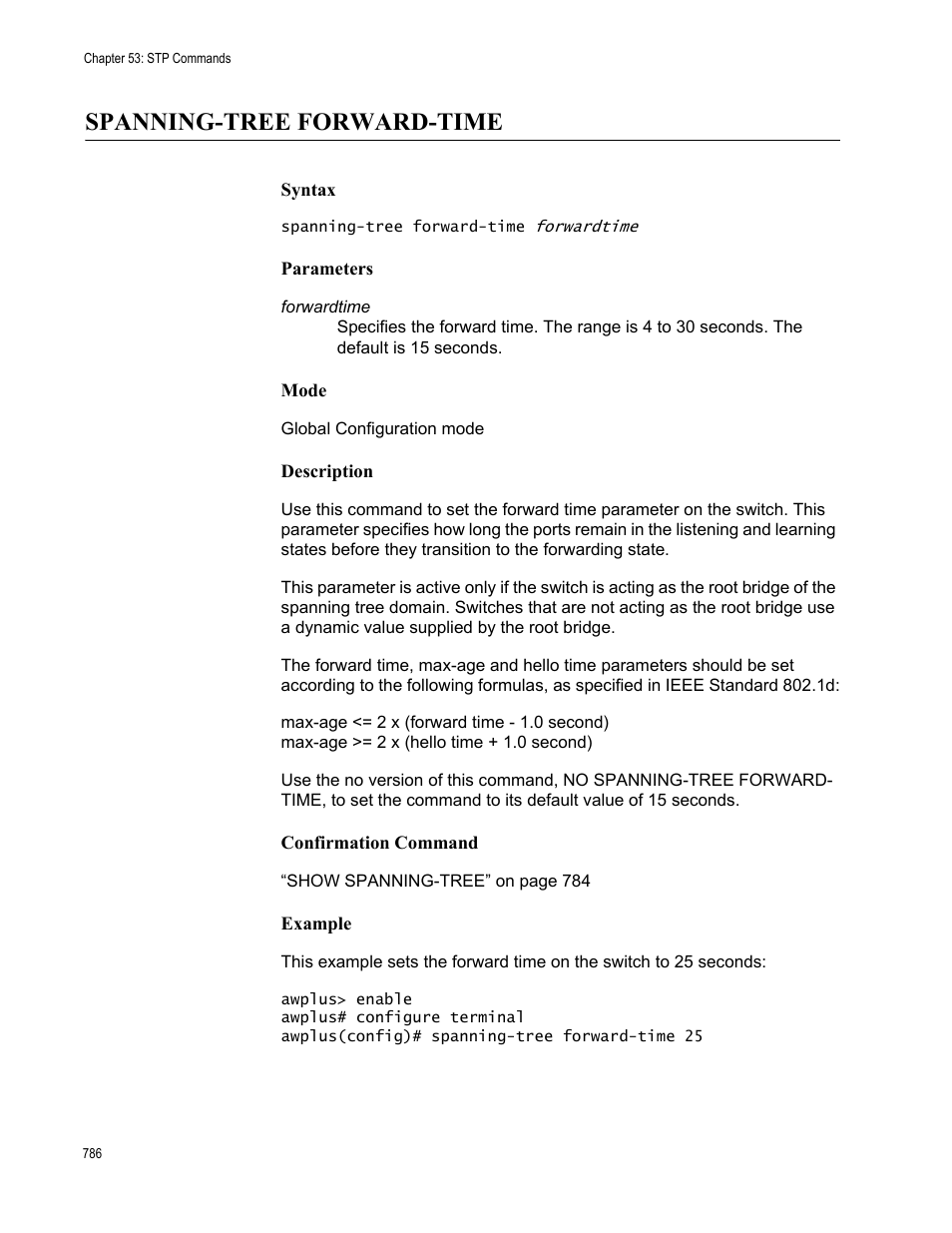 Spanning-tree forward-time | Allied Telesis AT-FS970M Series User Manual | Page 786 / 1938