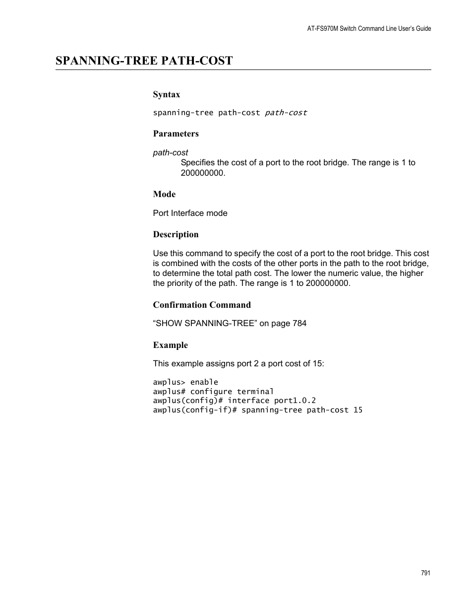 Spanning-tree path-cost | Allied Telesis AT-FS970M Series User Manual | Page 791 / 1938