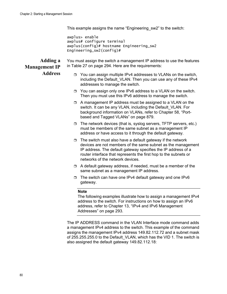 Adding a management ip address | Allied Telesis AT-FS970M Series User Manual | Page 80 / 1938