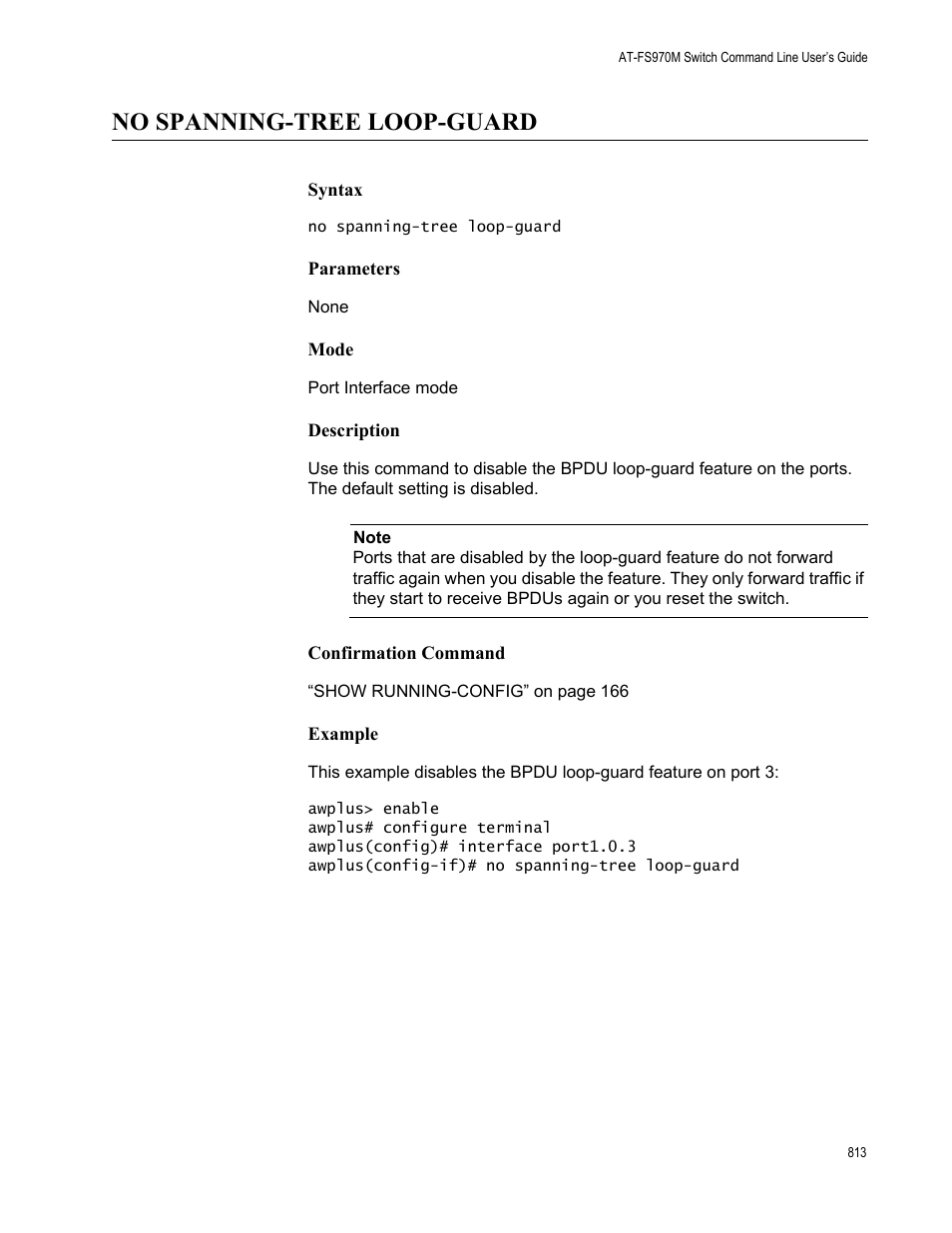 No spanning-tree loop-guard | Allied Telesis AT-FS970M Series User Manual | Page 813 / 1938