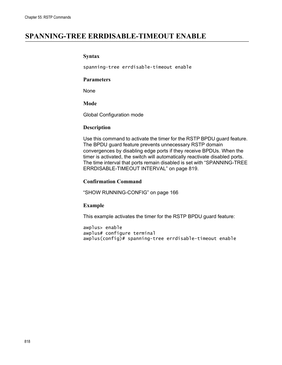 Spanning-tree errdisable-timeout enable | Allied Telesis AT-FS970M Series User Manual | Page 818 / 1938