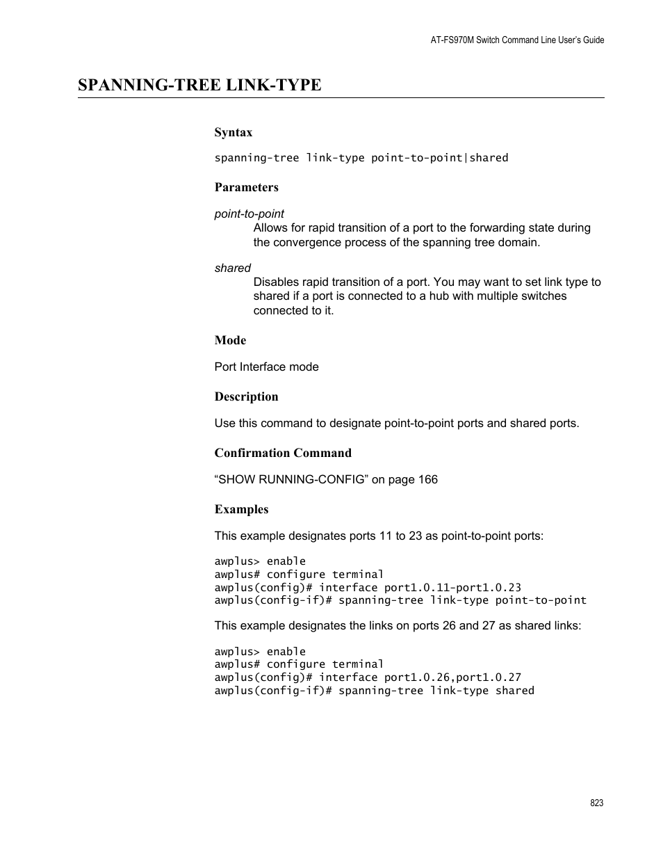 Spanning-tree link-type | Allied Telesis AT-FS970M Series User Manual | Page 823 / 1938