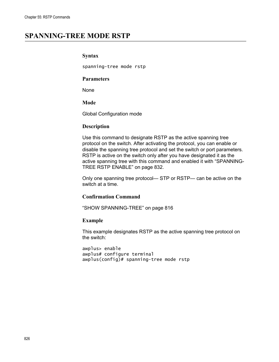 Spanning-tree mode rstp | Allied Telesis AT-FS970M Series User Manual | Page 826 / 1938