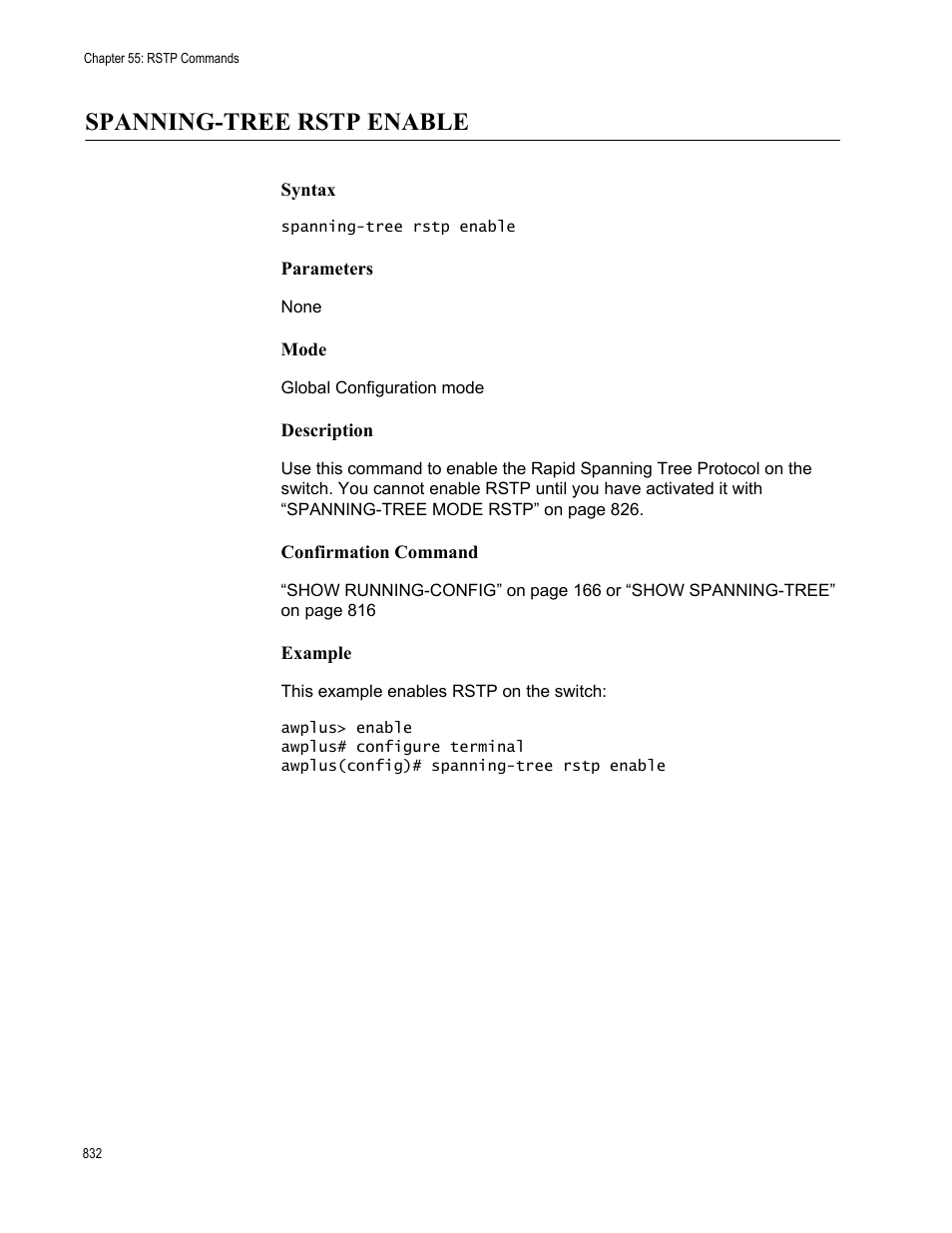 Spanning-tree rstp enable | Allied Telesis AT-FS970M Series User Manual | Page 832 / 1938