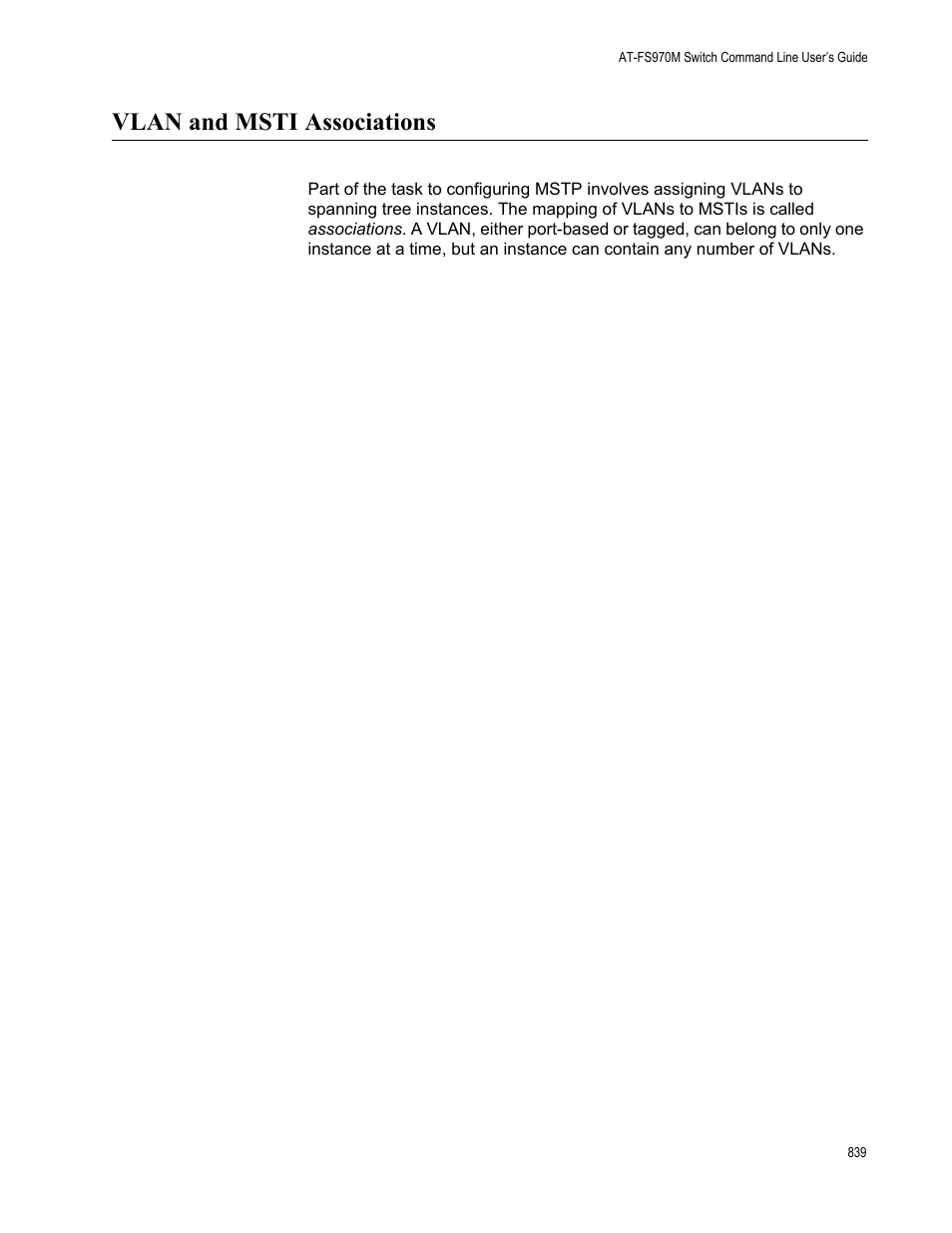 Vlan and msti associations | Allied Telesis AT-FS970M Series User Manual | Page 839 / 1938