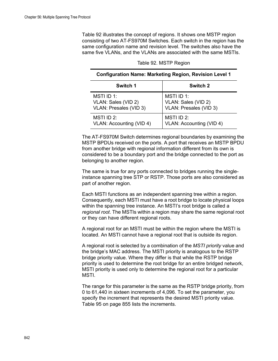 Table 92. mstp region | Allied Telesis AT-FS970M Series User Manual | Page 842 / 1938