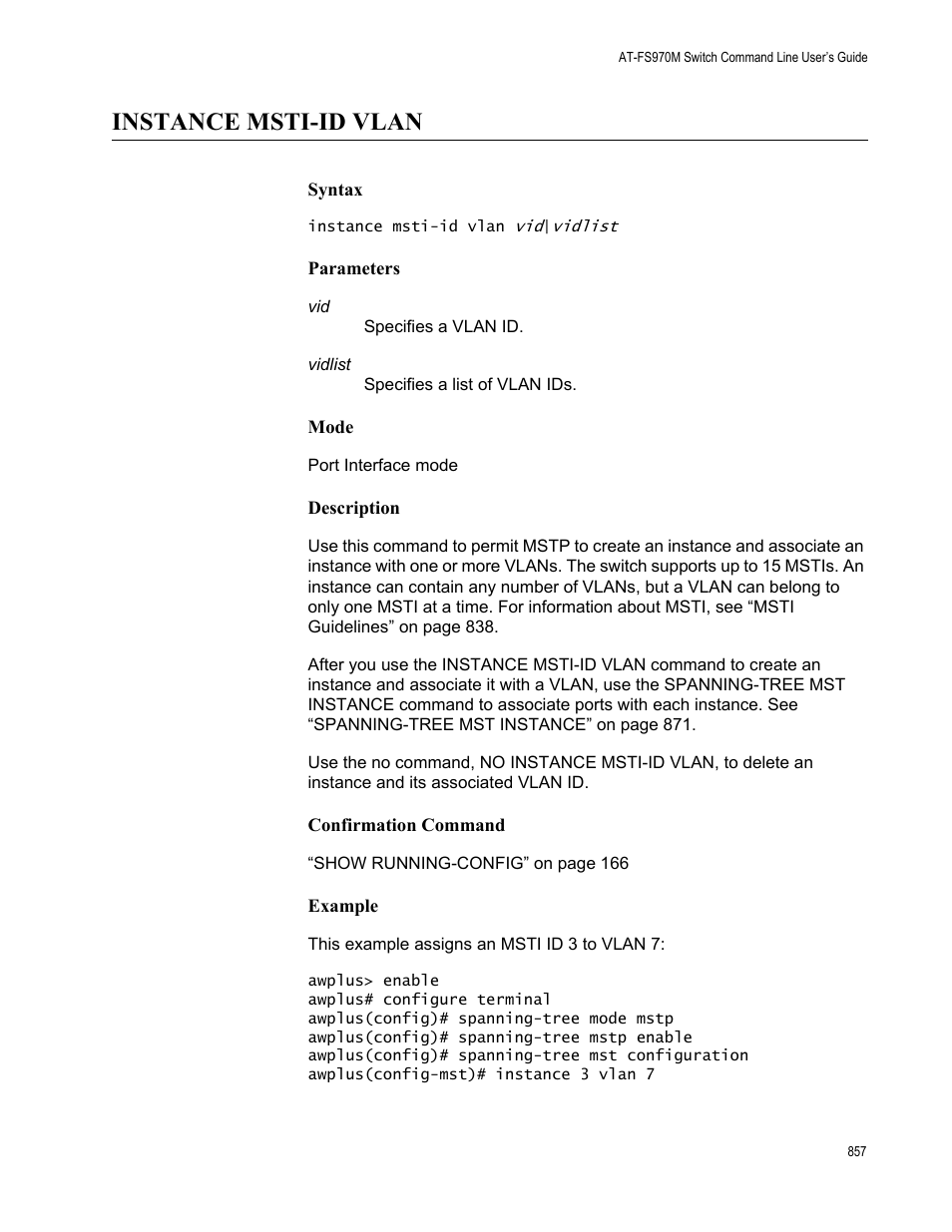 Instance msti-id vlan | Allied Telesis AT-FS970M Series User Manual | Page 857 / 1938