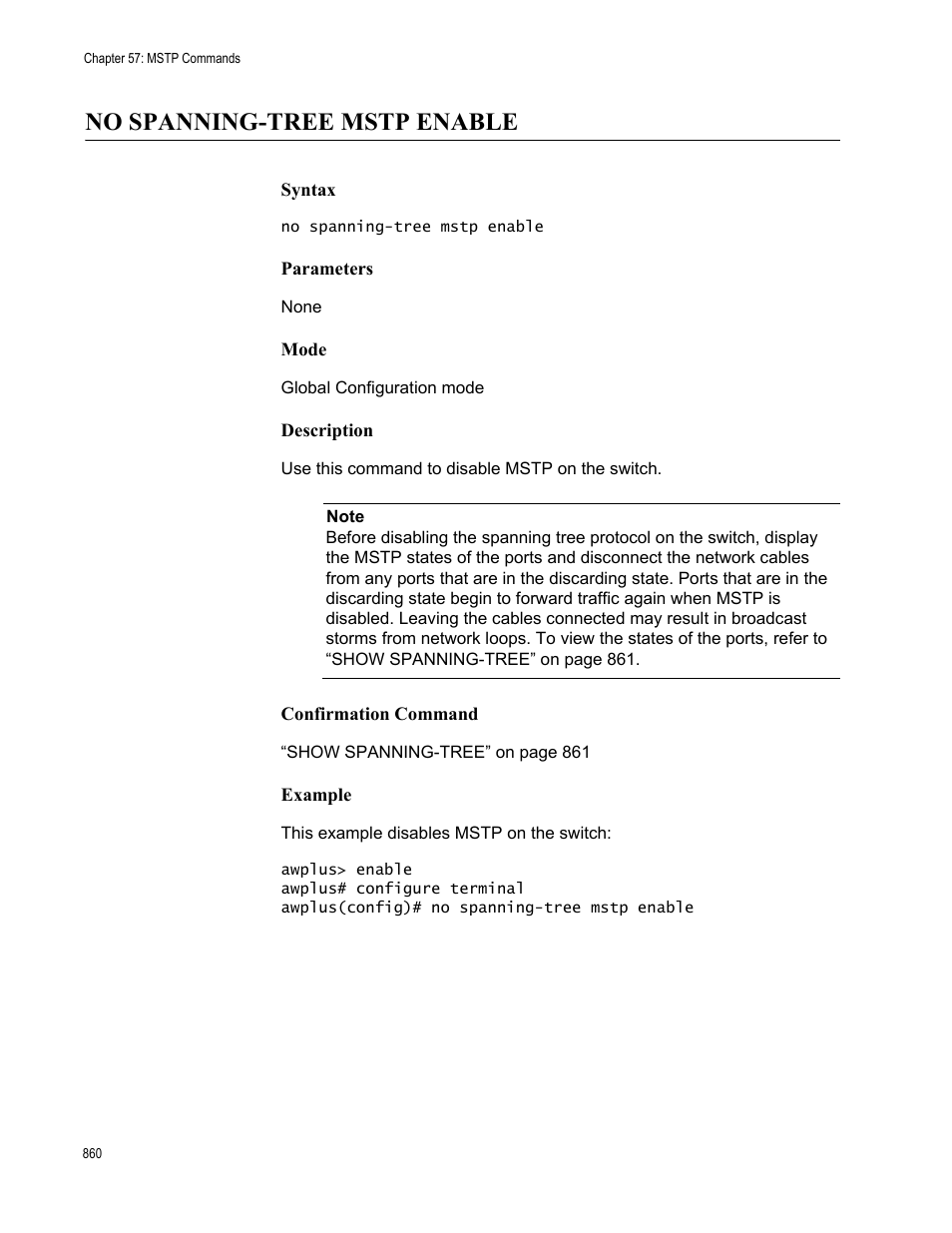 No spanning-tree mstp enable | Allied Telesis AT-FS970M Series User Manual | Page 860 / 1938