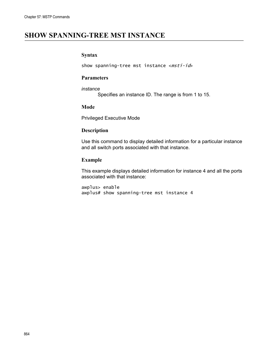 Show spanning-tree mst instance | Allied Telesis AT-FS970M Series User Manual | Page 864 / 1938