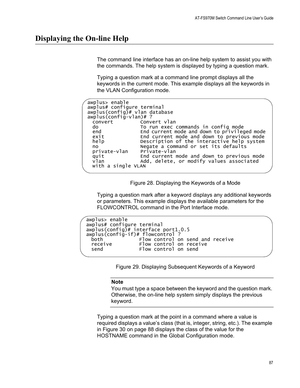 Displaying the on-line help | Allied Telesis AT-FS970M Series User Manual | Page 87 / 1938