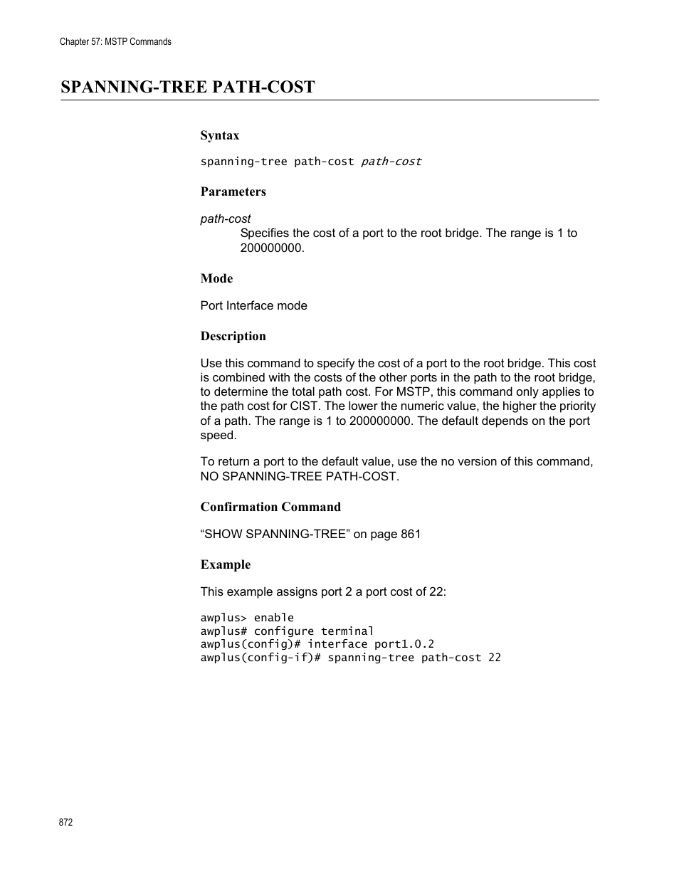 Spanning-tree path-cost | Allied Telesis AT-FS970M Series User Manual | Page 872 / 1938