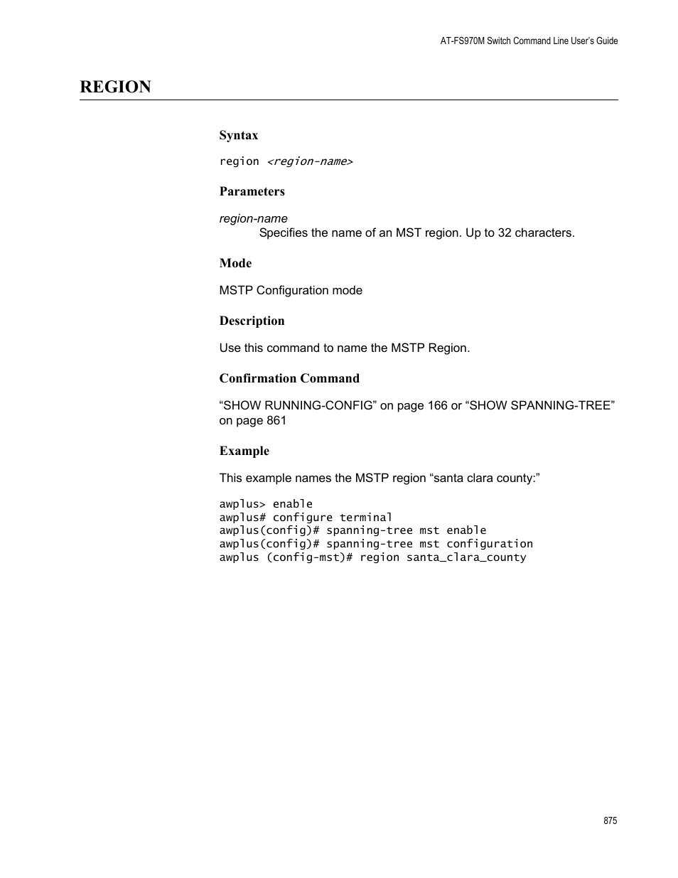 Region | Allied Telesis AT-FS970M Series User Manual | Page 875 / 1938