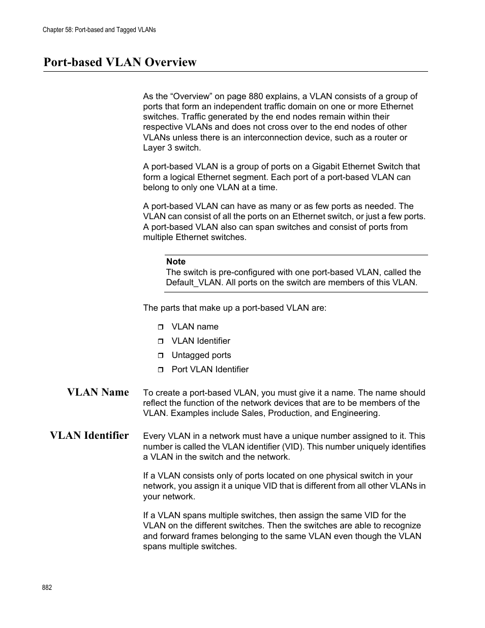 Port-based vlan overview, Vlan name vlan identifier, Vlan name | Vlan identifier | Allied Telesis AT-FS970M Series User Manual | Page 882 / 1938