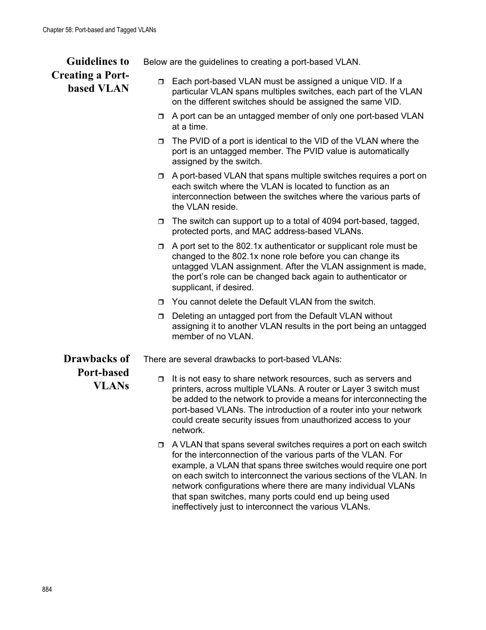 Guidelines to creating a port- based vlan, Drawbacks of port-based vlans | Allied Telesis AT-FS970M Series User Manual | Page 884 / 1938