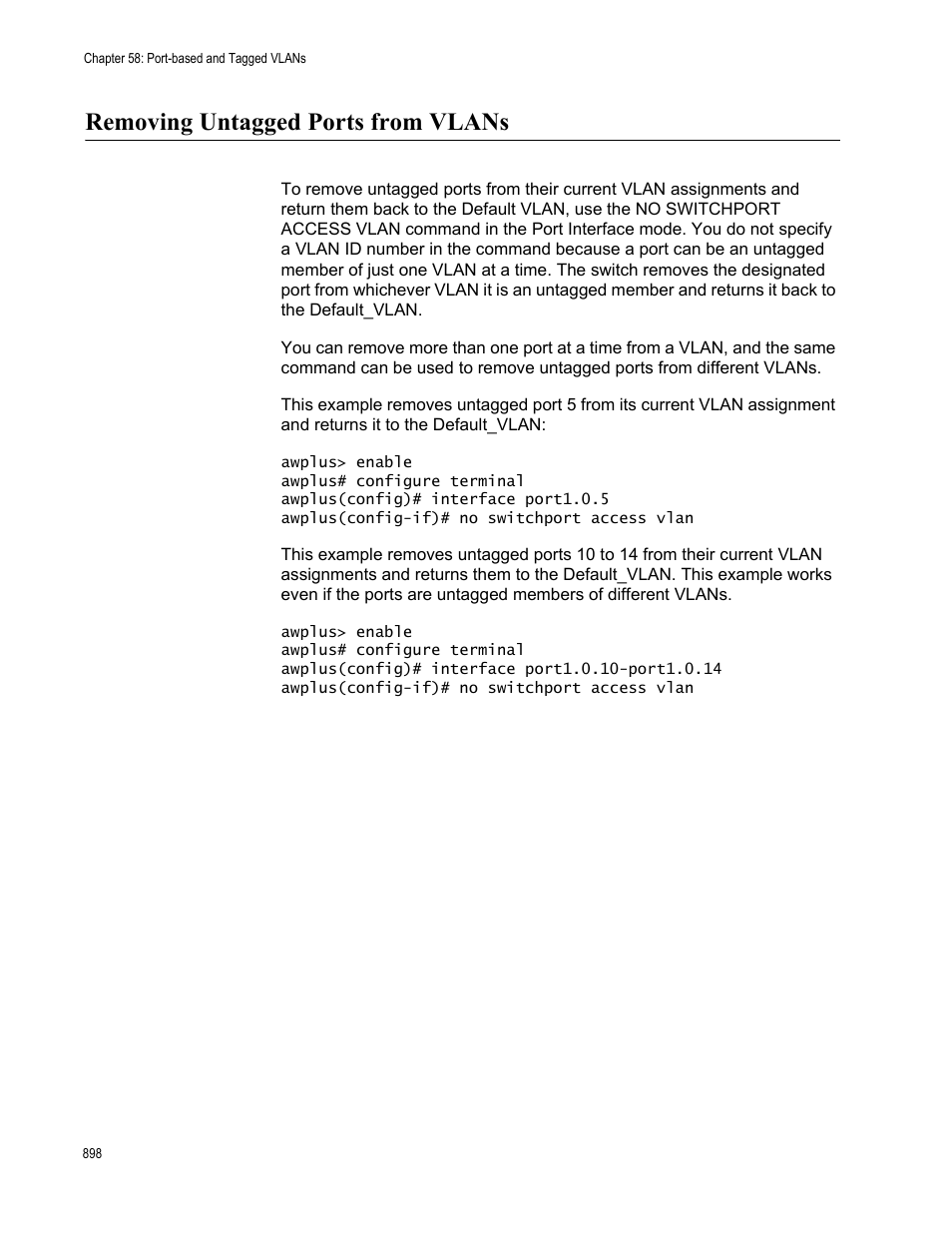 Removing untagged ports from vlans | Allied Telesis AT-FS970M Series User Manual | Page 898 / 1938