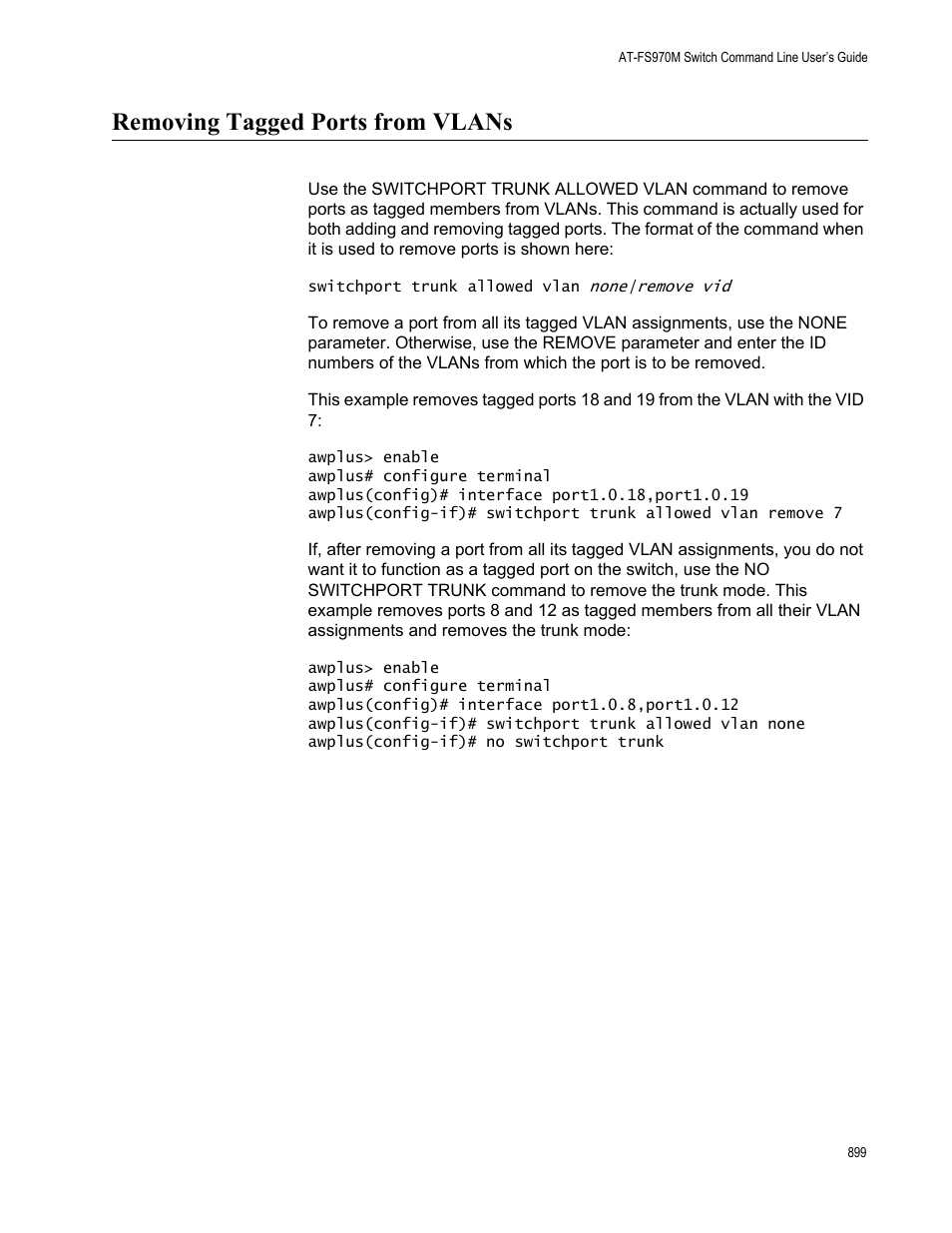 Removing tagged ports from vlans | Allied Telesis AT-FS970M Series User Manual | Page 899 / 1938