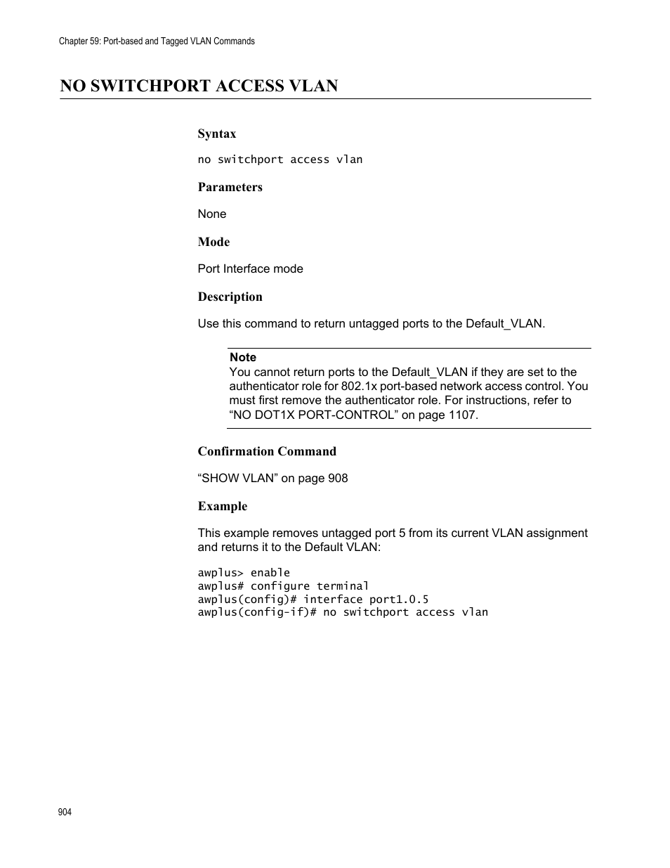 No switchport access vlan | Allied Telesis AT-FS970M Series User Manual | Page 904 / 1938