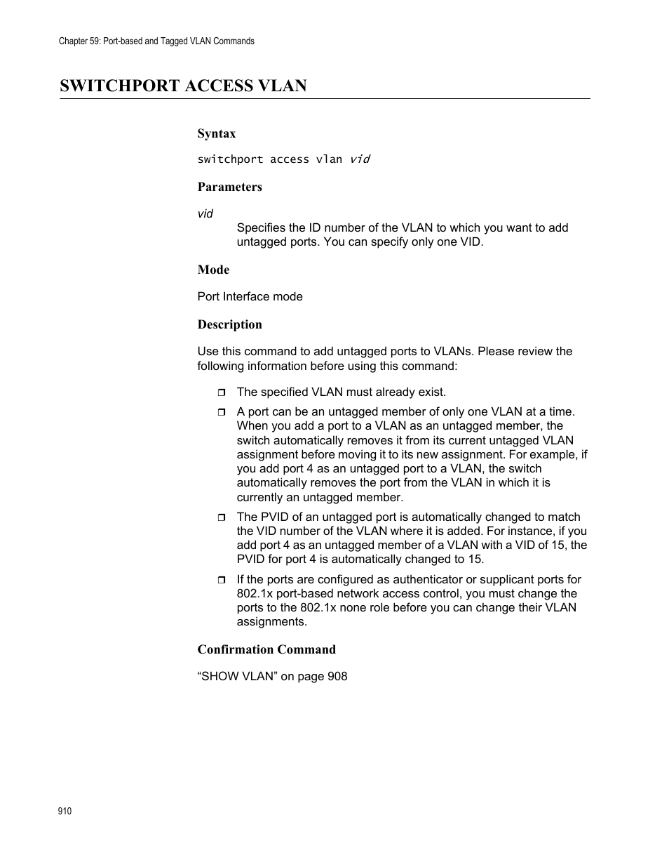 Switchport access vlan | Allied Telesis AT-FS970M Series User Manual | Page 910 / 1938