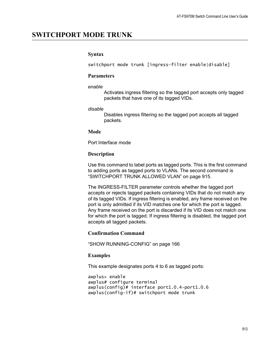 Switchport mode trunk | Allied Telesis AT-FS970M Series User Manual | Page 913 / 1938