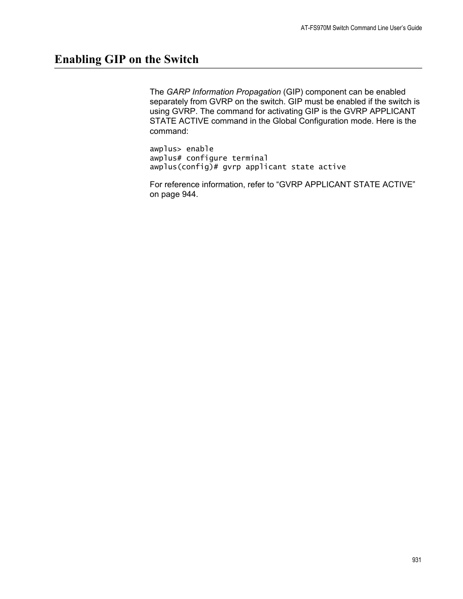 Enabling gip on the switch | Allied Telesis AT-FS970M Series User Manual | Page 931 / 1938