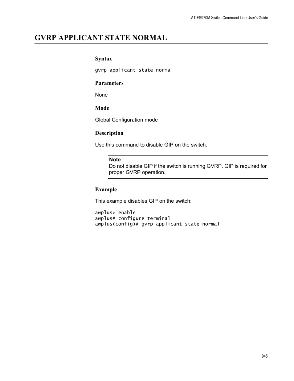 Gvrp applicant state normal | Allied Telesis AT-FS970M Series User Manual | Page 945 / 1938