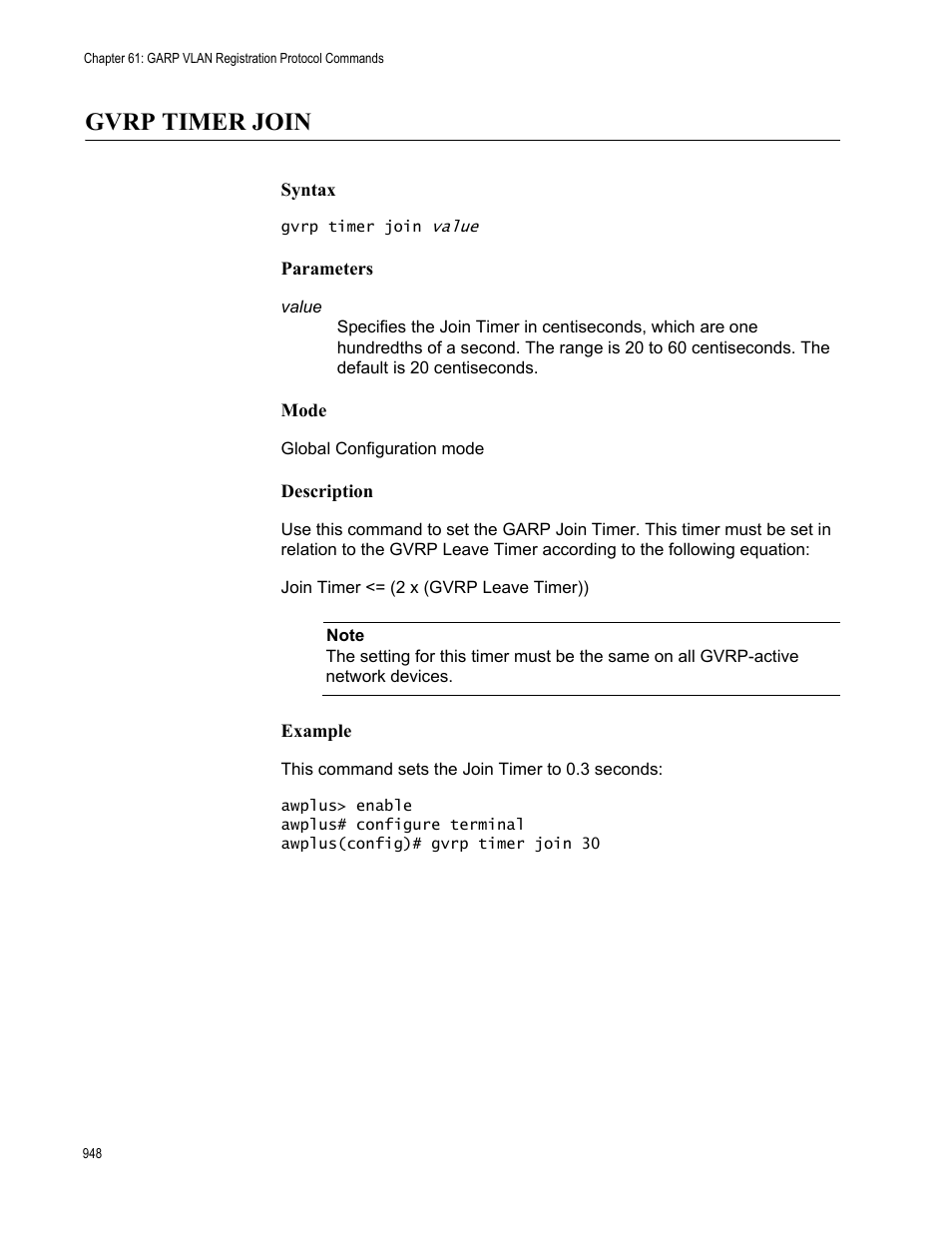 Gvrp timer join | Allied Telesis AT-FS970M Series User Manual | Page 948 / 1938