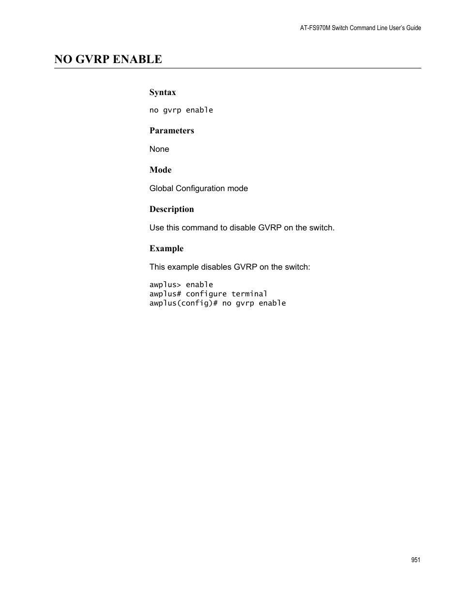 No gvrp enable | Allied Telesis AT-FS970M Series User Manual | Page 951 / 1938