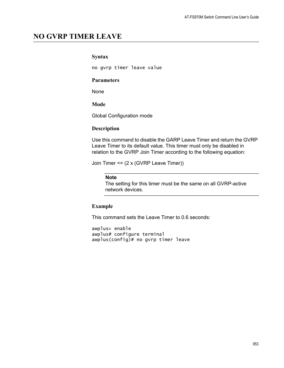 No gvrp timer leave | Allied Telesis AT-FS970M Series User Manual | Page 953 / 1938