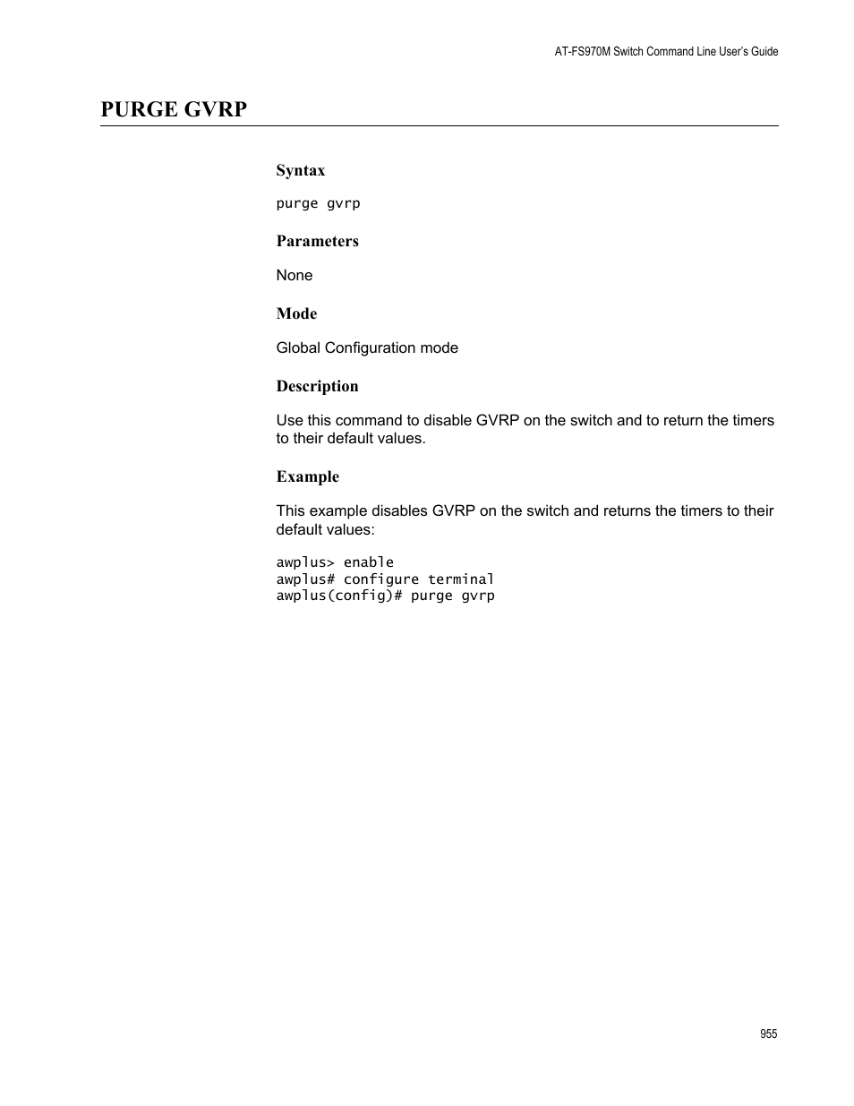 Purge gvrp | Allied Telesis AT-FS970M Series User Manual | Page 955 / 1938