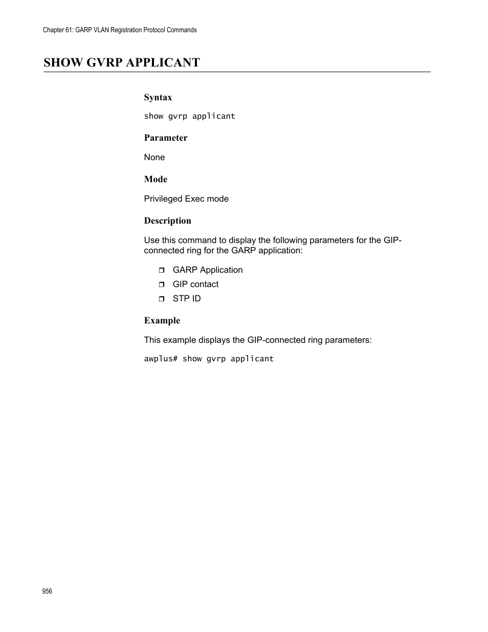 Show gvrp applicant | Allied Telesis AT-FS970M Series User Manual | Page 956 / 1938
