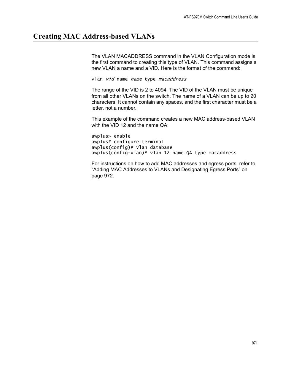 Creating mac address-based vlans | Allied Telesis AT-FS970M Series User Manual | Page 971 / 1938