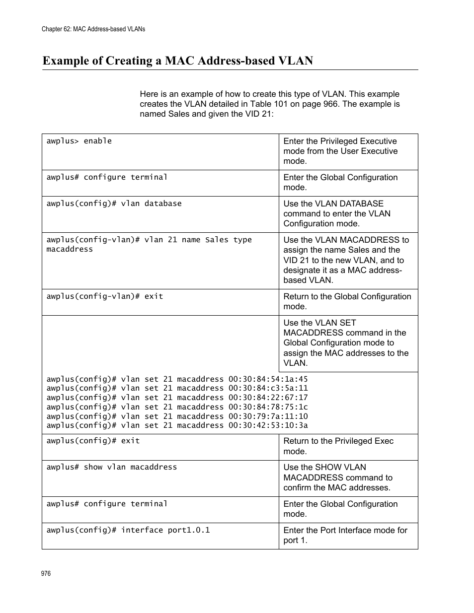 Example of creating a mac address-based vlan | Allied Telesis AT-FS970M Series User Manual | Page 976 / 1938