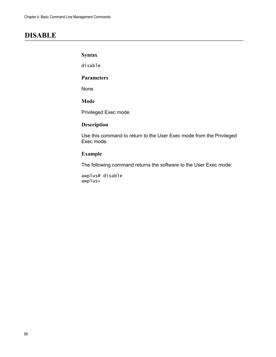 Disable | Allied Telesis AT-FS970M Series User Manual | Page 98 / 1938