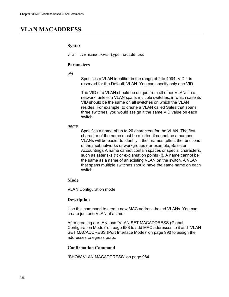 Vlan macaddress | Allied Telesis AT-FS970M Series User Manual | Page 986 / 1938