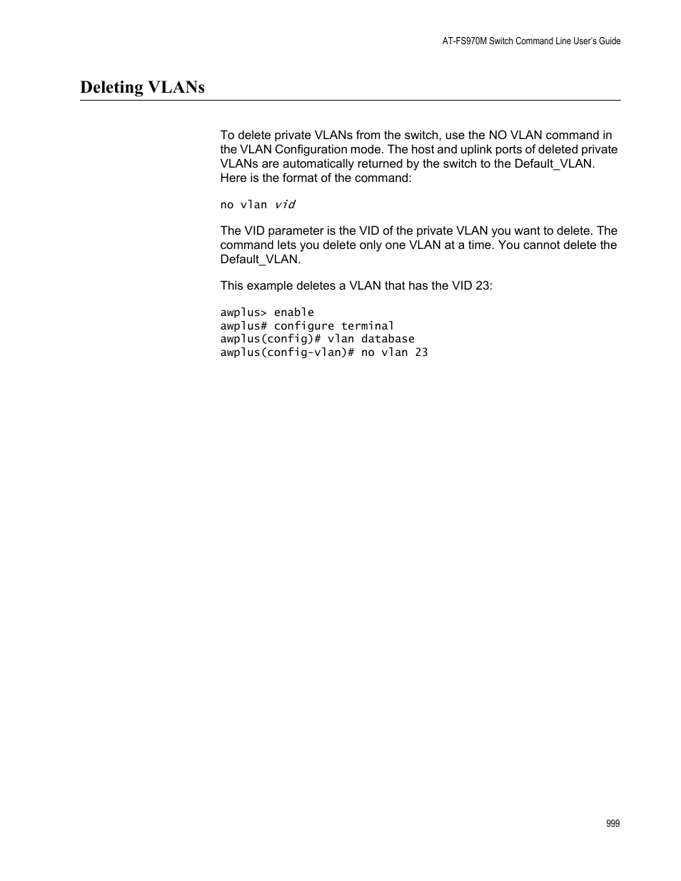 Deleting vlans | Allied Telesis AT-FS970M Series User Manual | Page 999 / 1938