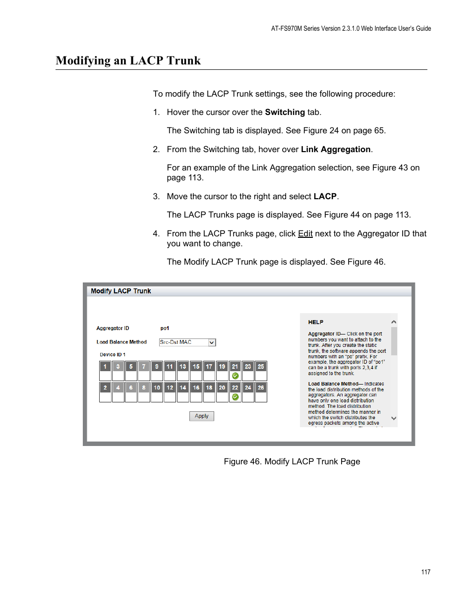 Modifying an lacp trunk | Allied Telesis AT-FS970M Series User Manual | Page 117 / 330